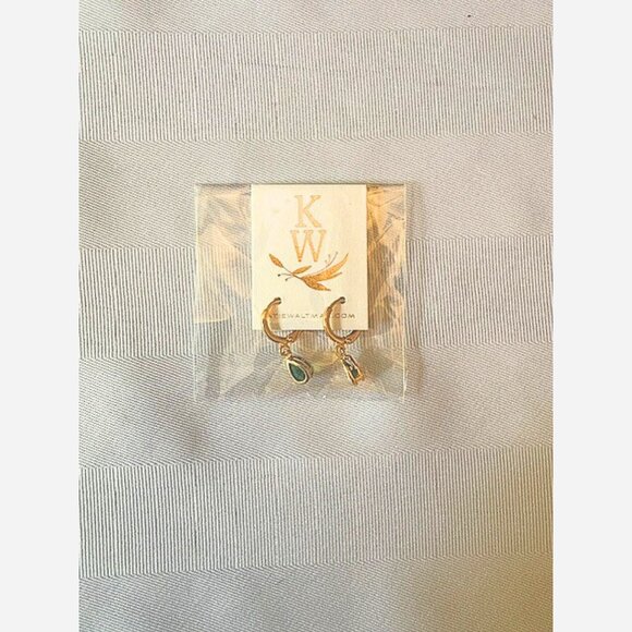 May Birthstone Huggies – Emerald Teardrop Charm - Picture 5 of 6